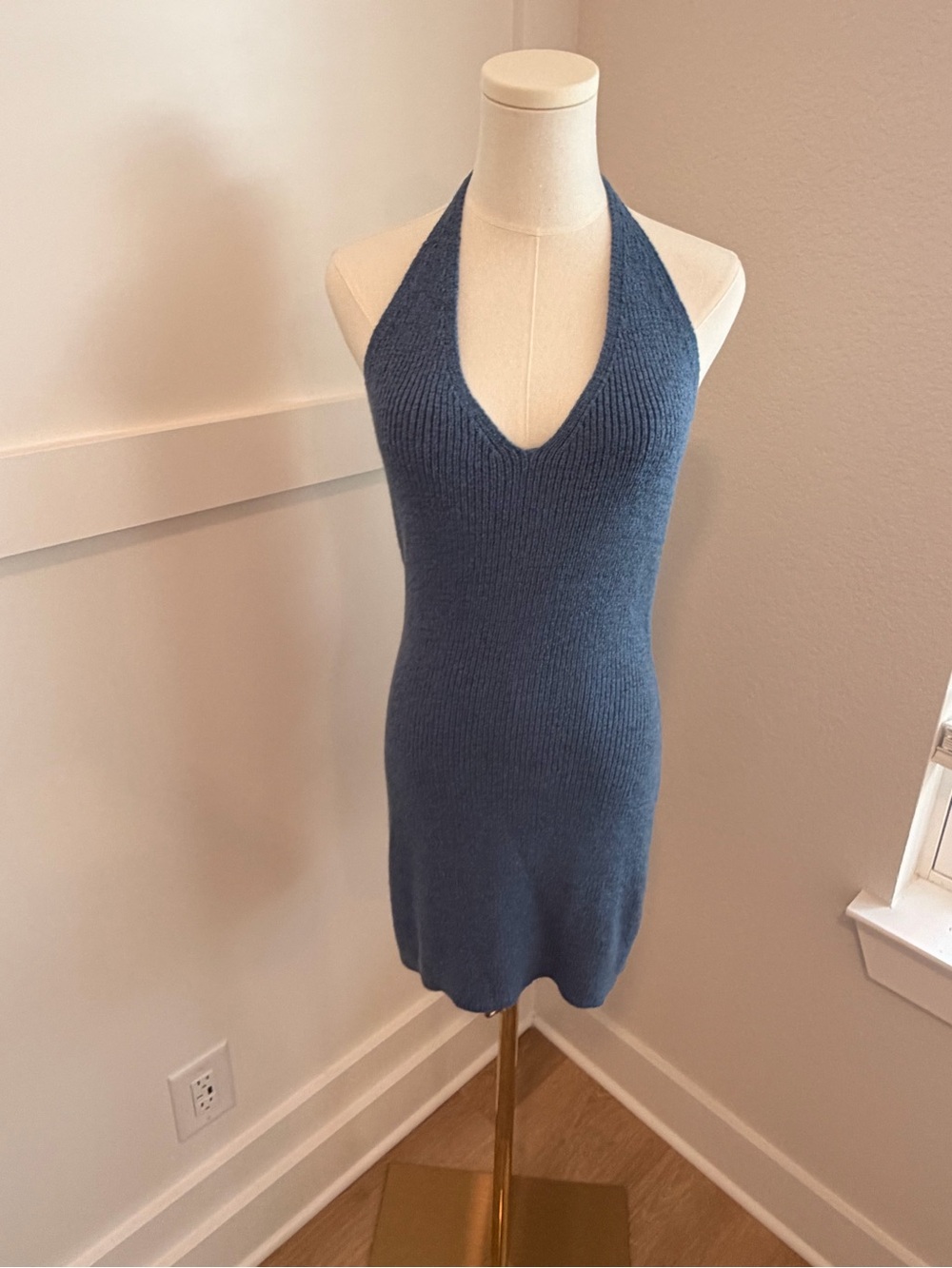 Et Clet Blue Knit Halter Mini Dress